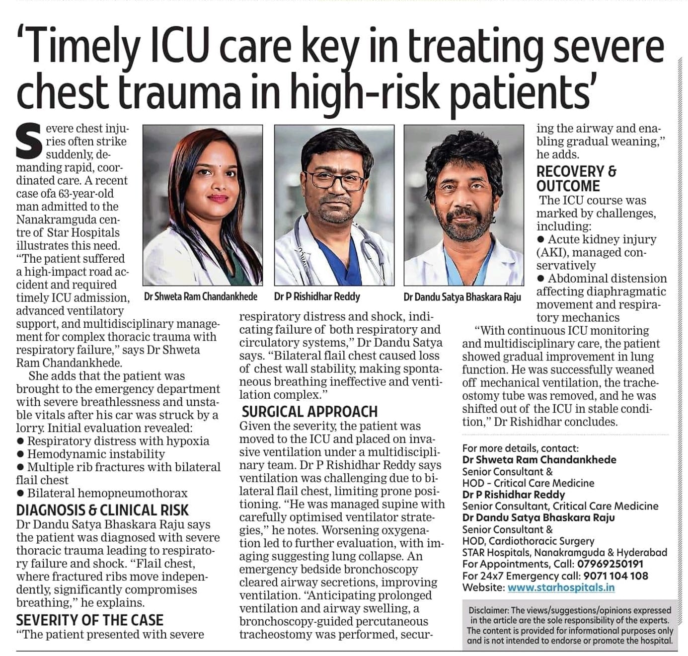 ICU care for chest trauma