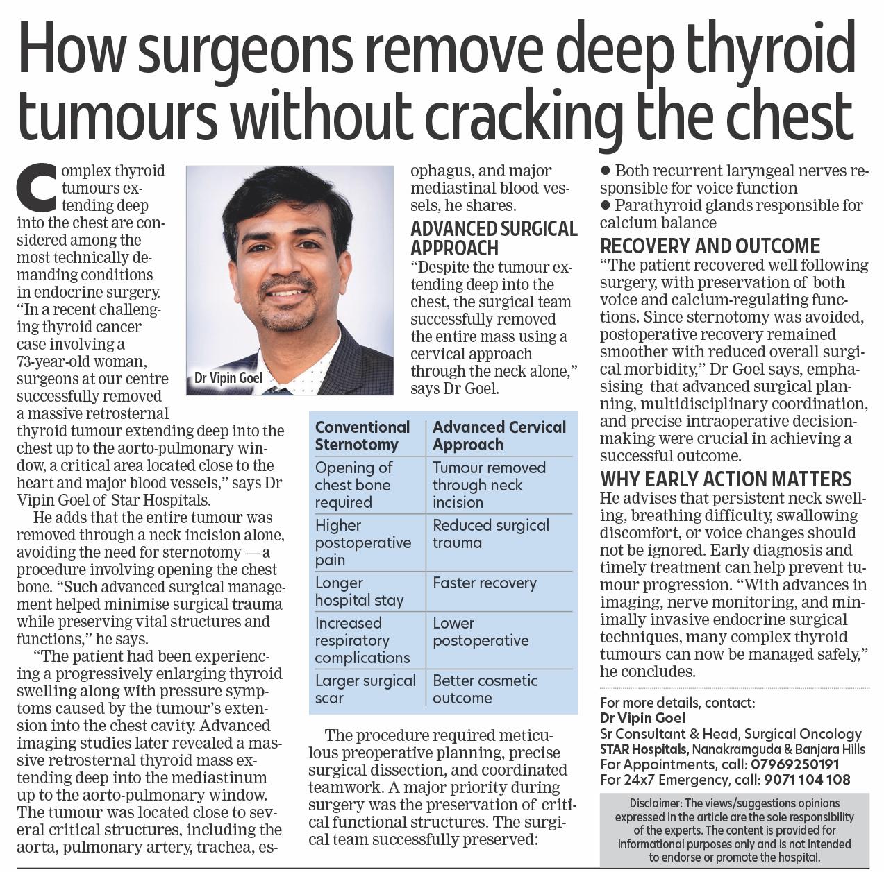 deep thyroid tumour removal